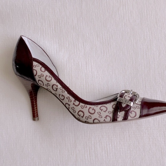 Guess Burgundy and Cream Heels with Buckle 7.5 - Picture 1 of 7